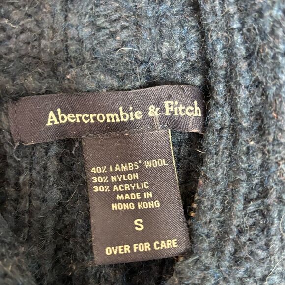 Abercrombie & Fitch Y2K Lambs Wool Blend full zip navy  Cableknit Cardigan small - Picture 7 of 8